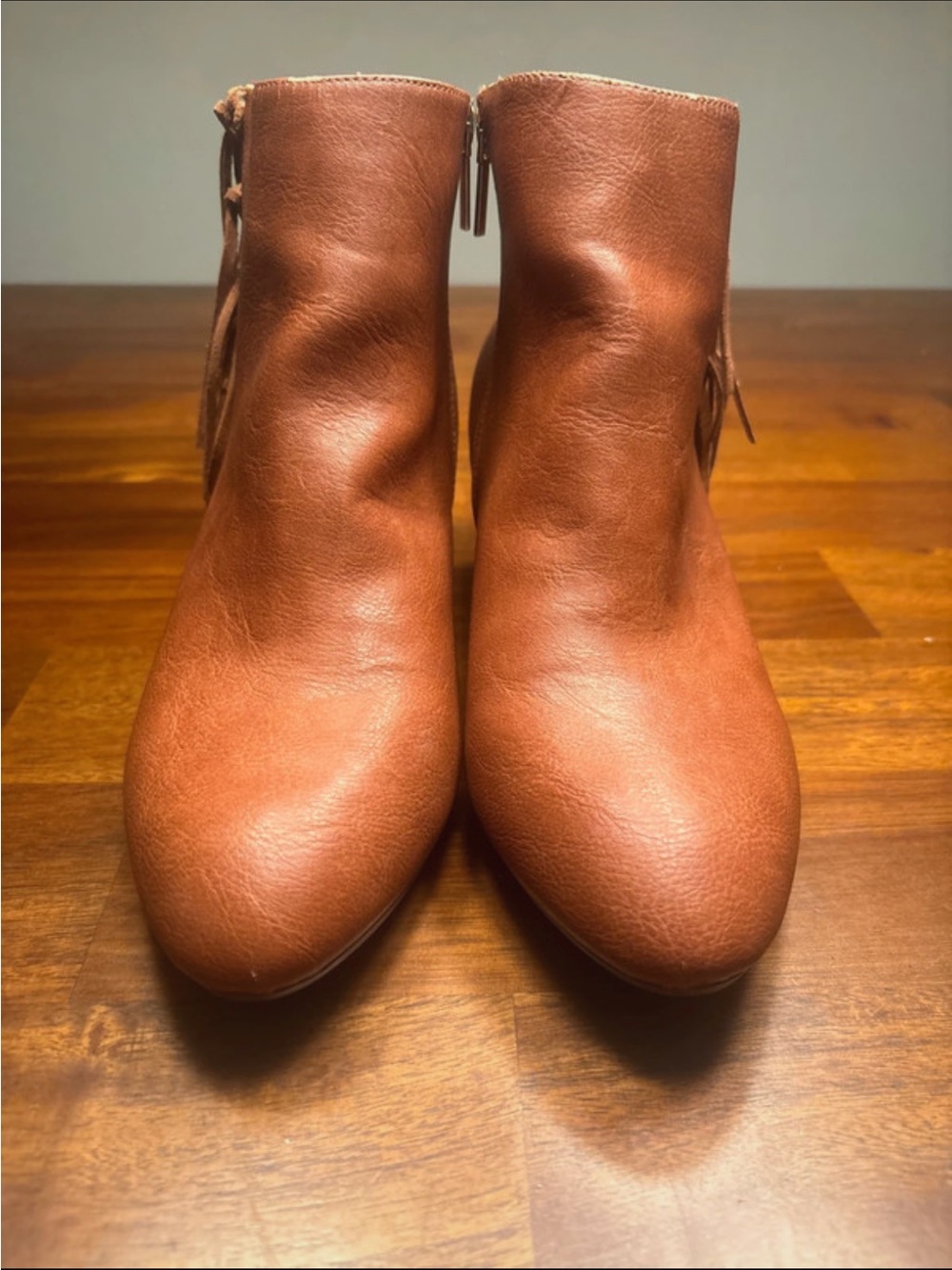 Thalia Sodi “Lory” tan faux leather ankle booties. Size 9.5. Worn once.
